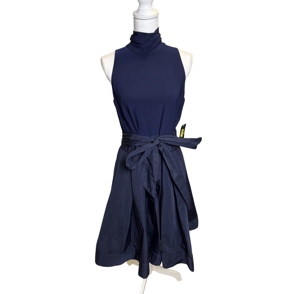 Lauren Ralph Lauren Womens Belted Fit & Flare Cocktail Dress Navy Size 14 NWT